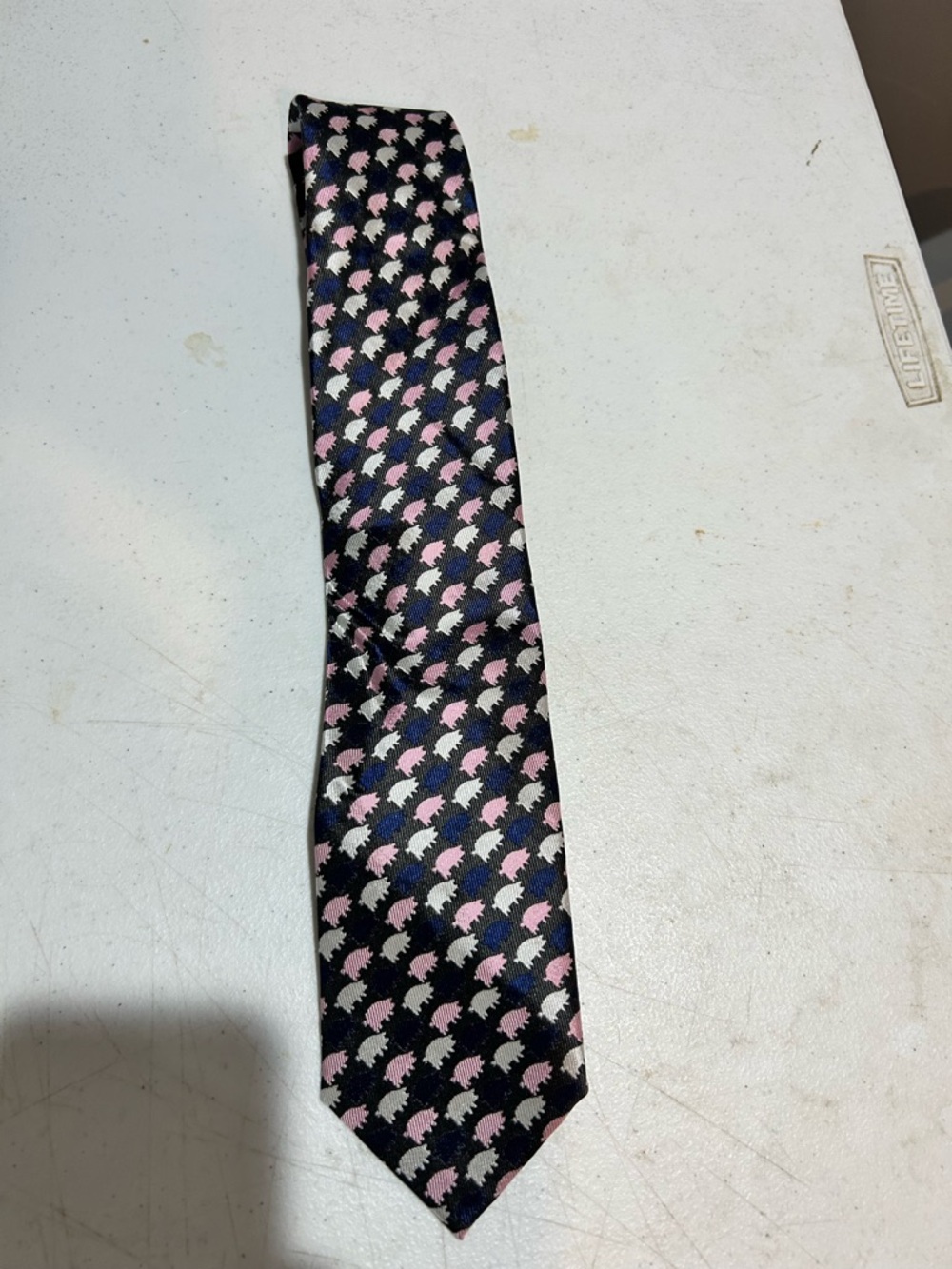 Men's Black Tie with Pink and Blue Patterned Motif